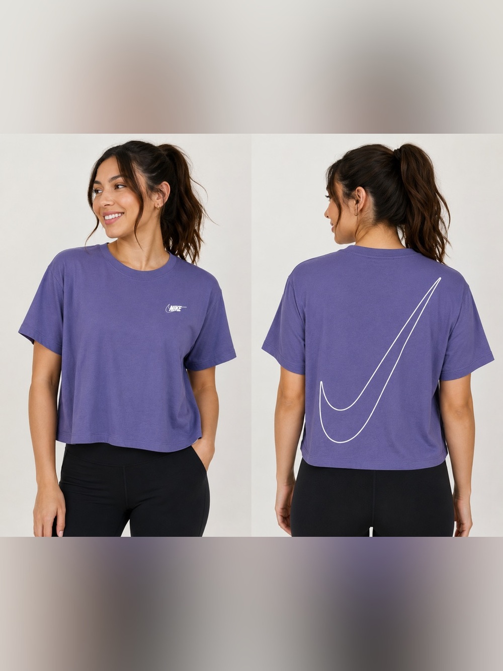 Nike Women’s XL Purple Sportswear Oversized Swoosh Graphic Crop T-Shirt NWT